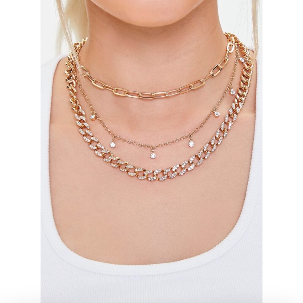 Rhinestones Layered Chain Necklace